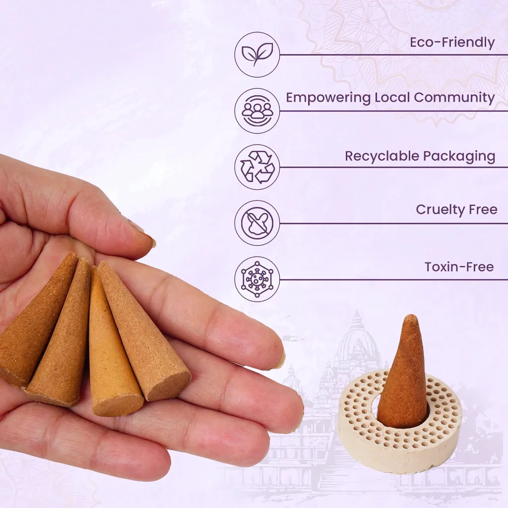 Harhaar Barsana Dhoop Cones 100g | 24 Cones | Long Lasting 60 Minutes | Charcoal Free Herbal Incense for Puja, Meditation & Home Fragrance - Image 3